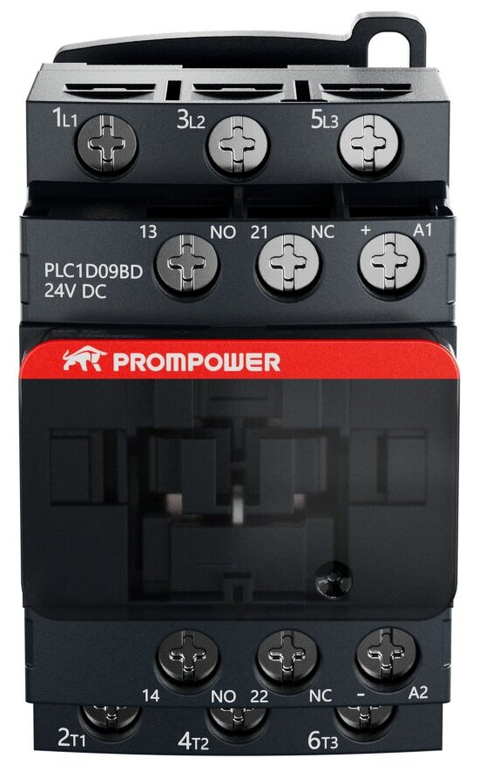Контактор Prompower PLC1D09BD серии Pulse, ток 9А, 3 полюса, доп контакт 1НО+1НЗ, катушка 24DC