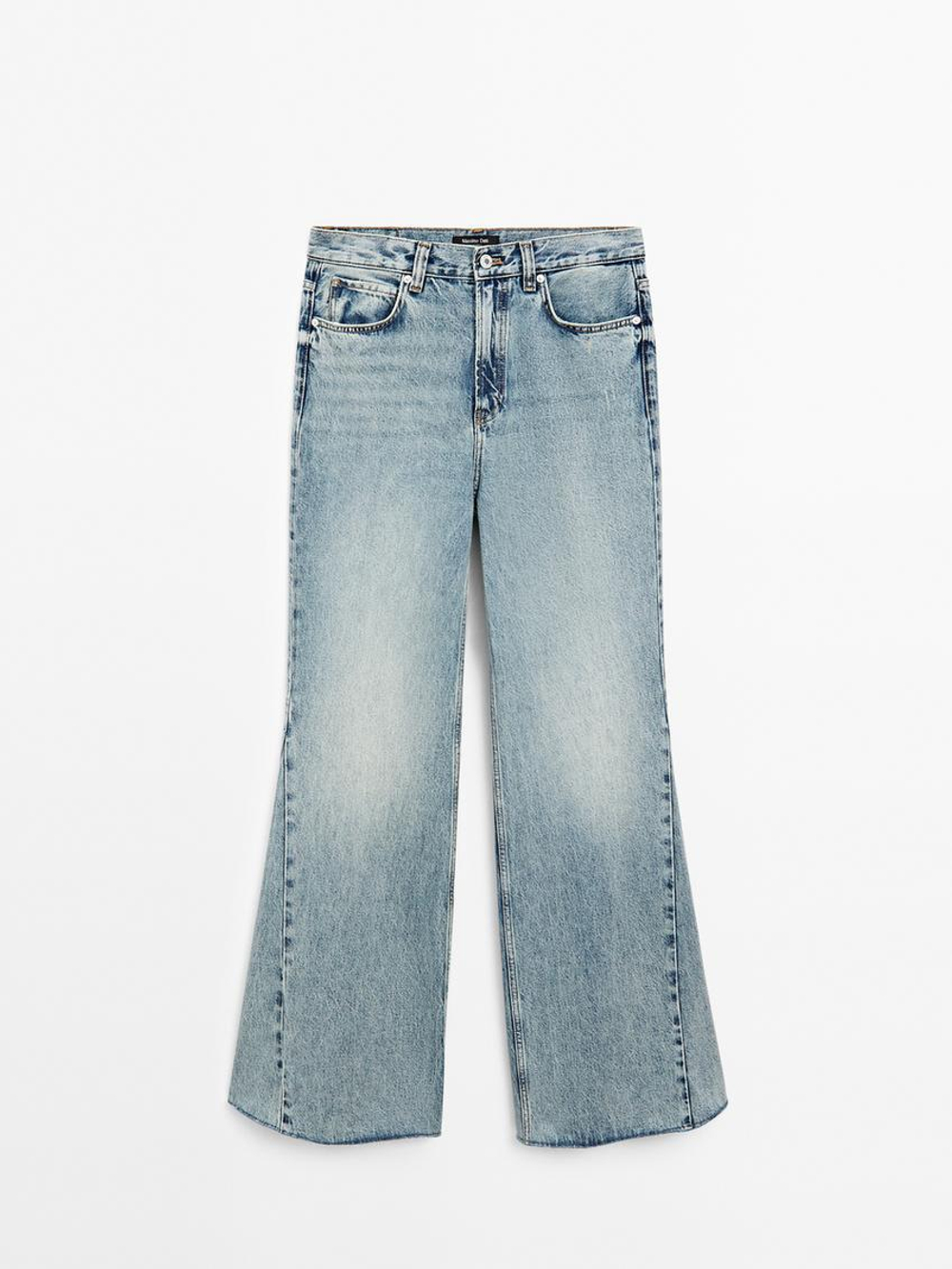 Massimo Dutti Расклешенные джинсы из хлопка с высокой посадкой, голубой