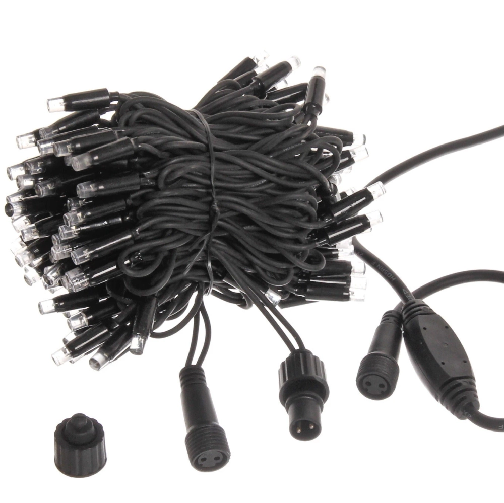 Гирлянда для улицы 11м 100 ламп LED чёрный провод, 8 реж, IP-65, Теплый белый (возможность соединения)