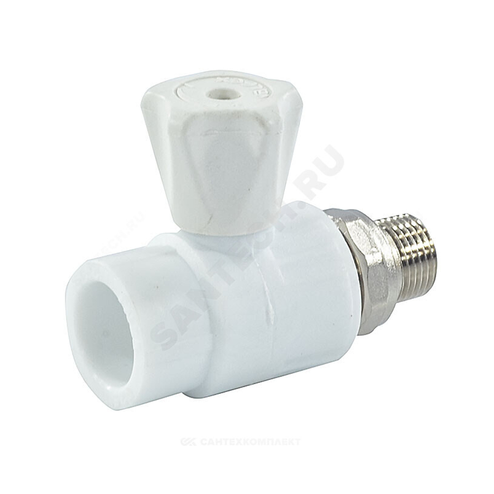 Кран шаровой PP-R белый Дн 25х3/4" НР прямой для радиатора VALFEX 10149025