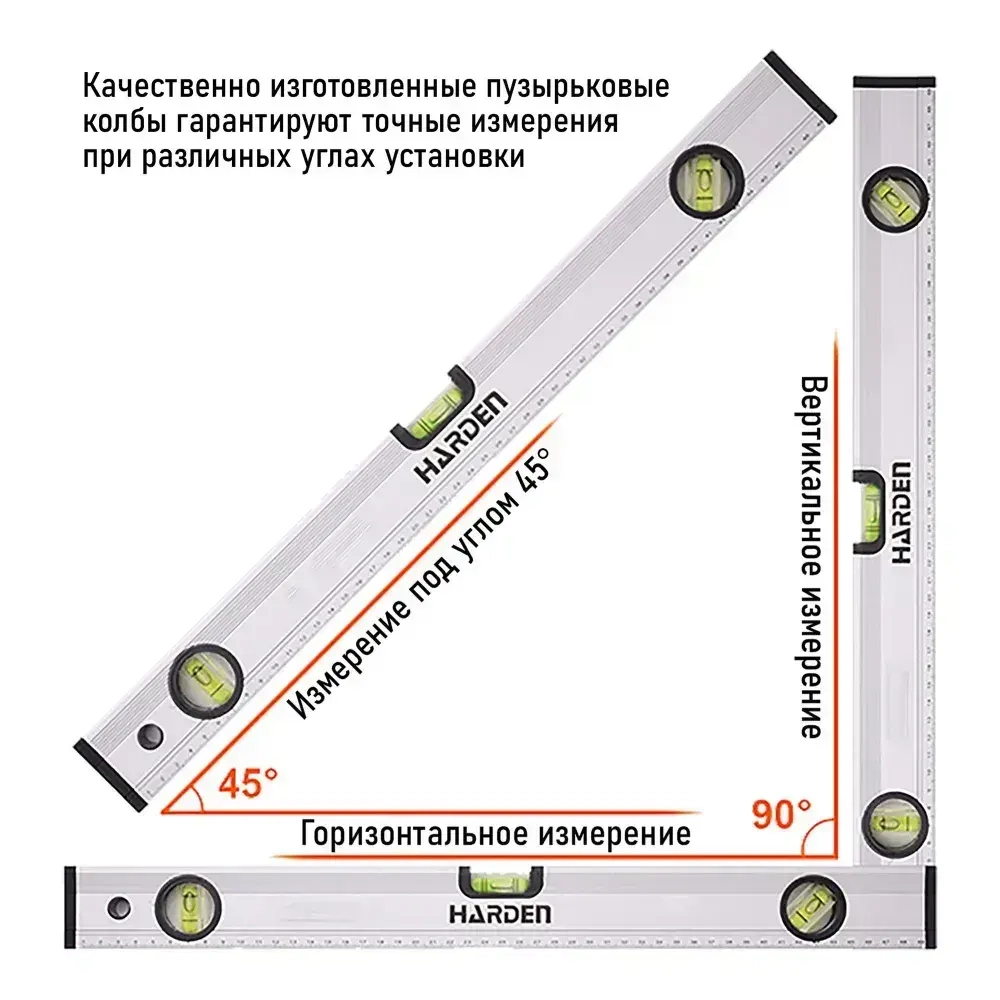 Уровень строительный магнитный с 3-мя глазками 500 мм HARDEN