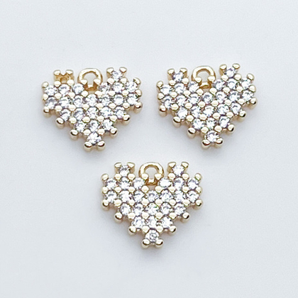 Подвеска Сердце, цвет золото, фианиты, размер 10*9 мм, цена за 1 шт