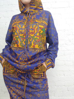 Комплект (худи и юбка), по мотивам старинного русского орнамента