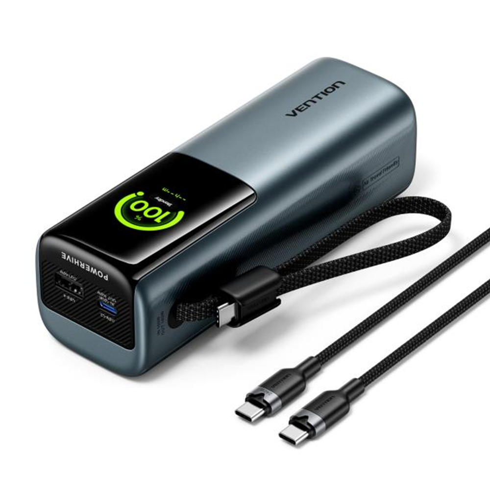 27000mAh Power Bank (USB-C + USB-C/USB-C/USB-A) 200W Gray TFT Display Type