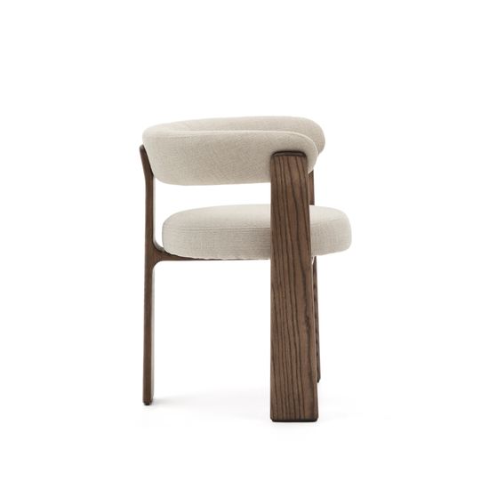 Granite Стул на 3 ножках из бежевого шенилла и массива ясеня в отделке орех Испания La Forma