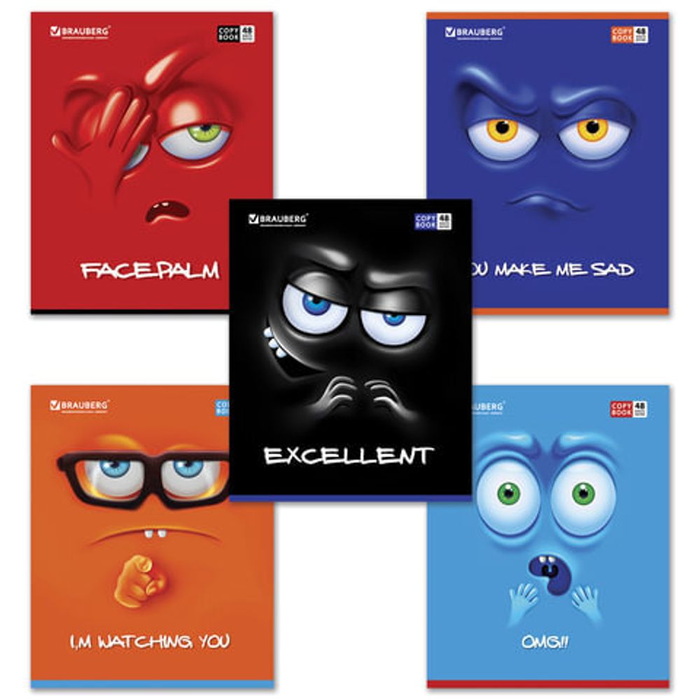 Тетрадь А5, 48 л., BRAUBERG ЭКО, клетка, обложка картон, МОРДАШКА, 402045, 5шт