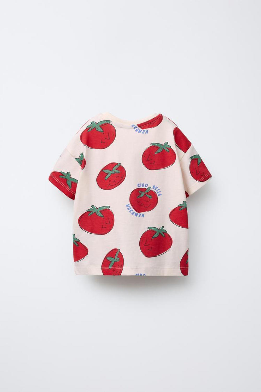 ZARA ПИЖАМА С ФУТБОЛКОЙ И ШОРТАМИ С ПРИНТОМ «ПОМИДОРЫ», ЭКРЮ