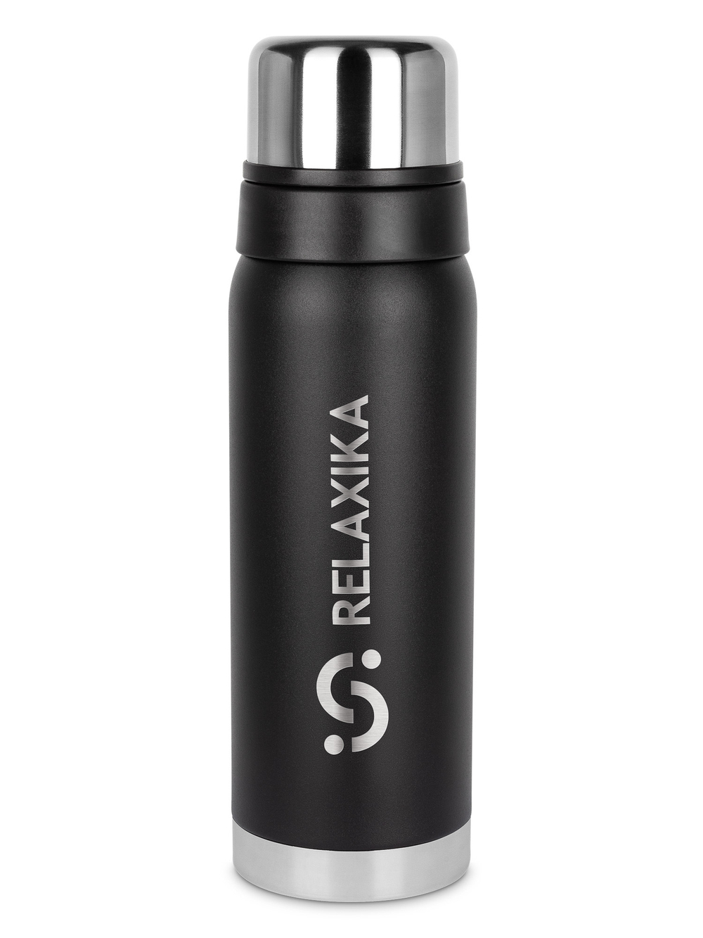 Термос Relaxika 103 (0,75 литра), черный (стикерпак "Зимний спорт")