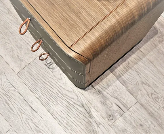 Тумба прикроватная SG-46, бежевая экокожа, шпон ореха