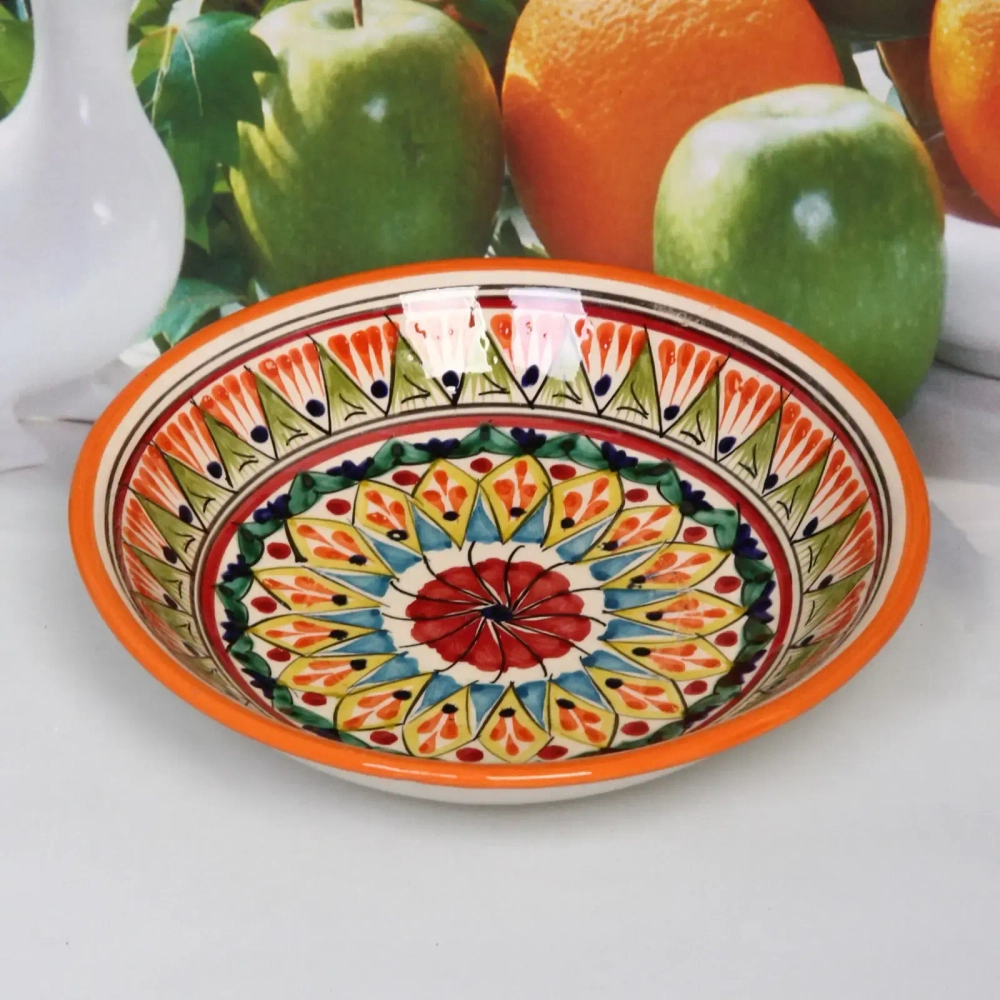 Тарелка плоская 19см оранжевая Риштанская Керамика