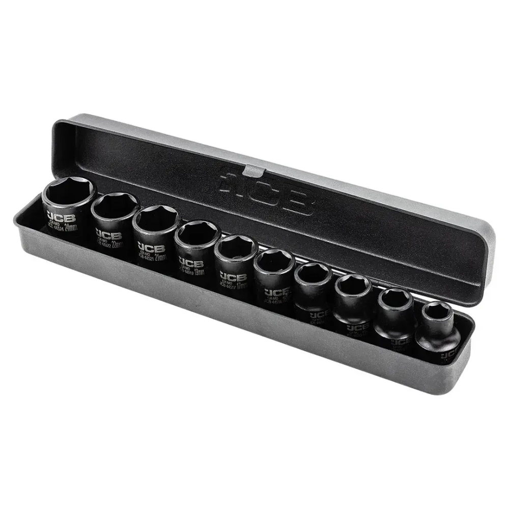 Набор головок ударных 10пр. 1/2''(6-гран) (10,12,13,14,16,17,19,21,22,24,мм), в металл. кейсе JCB JCB-4109-5MPB