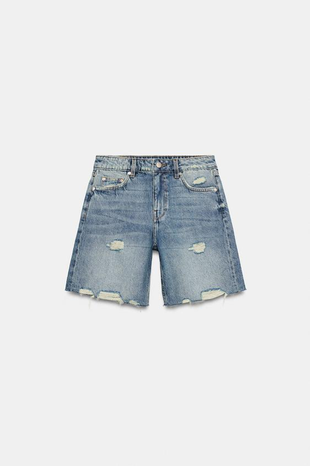 ZARA ДЖИНСОВЫЕ ШОРТЫ Z1975 С РАЗРЕЗАМИ, ВЫЦВЕТШИЙ СИНИЙ