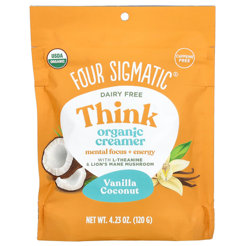 Four Sigmatic, Think Organic Creamer, без молочных продуктов, ваниль и кокос, 120 г (4,23 унции)