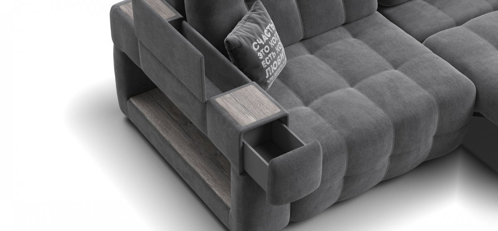 Диван BOSS.XO MAX велюр Monolit серый / WOOD Rock