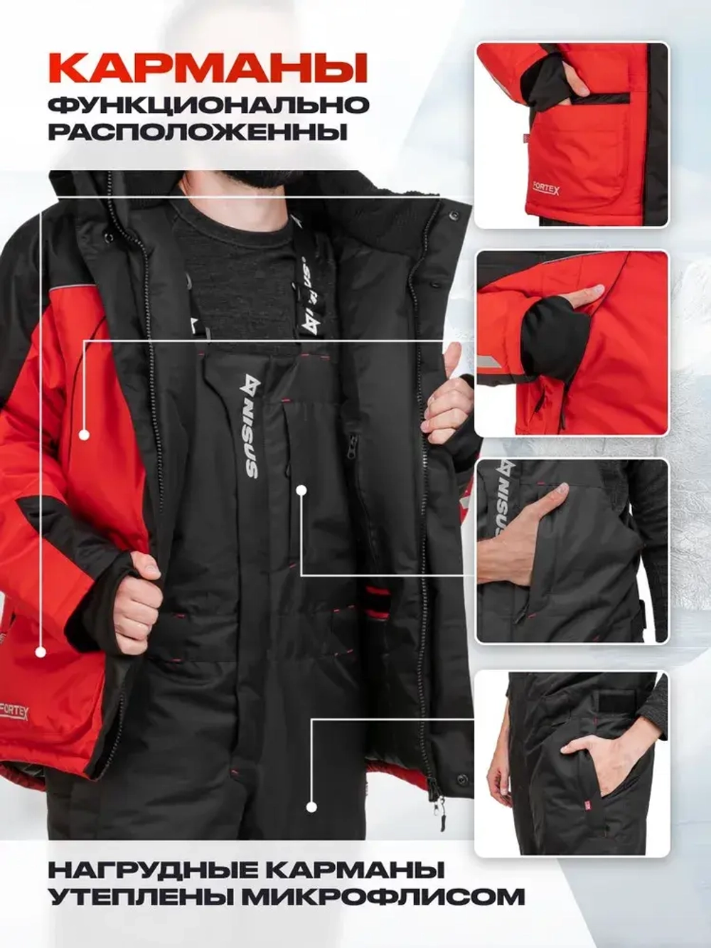 Костюм зимний рыболовный CASTOR, цв.красный, р.M, 10/10 К, Шелтер до-50С (T-KSC-M-48/176R) NISUS
