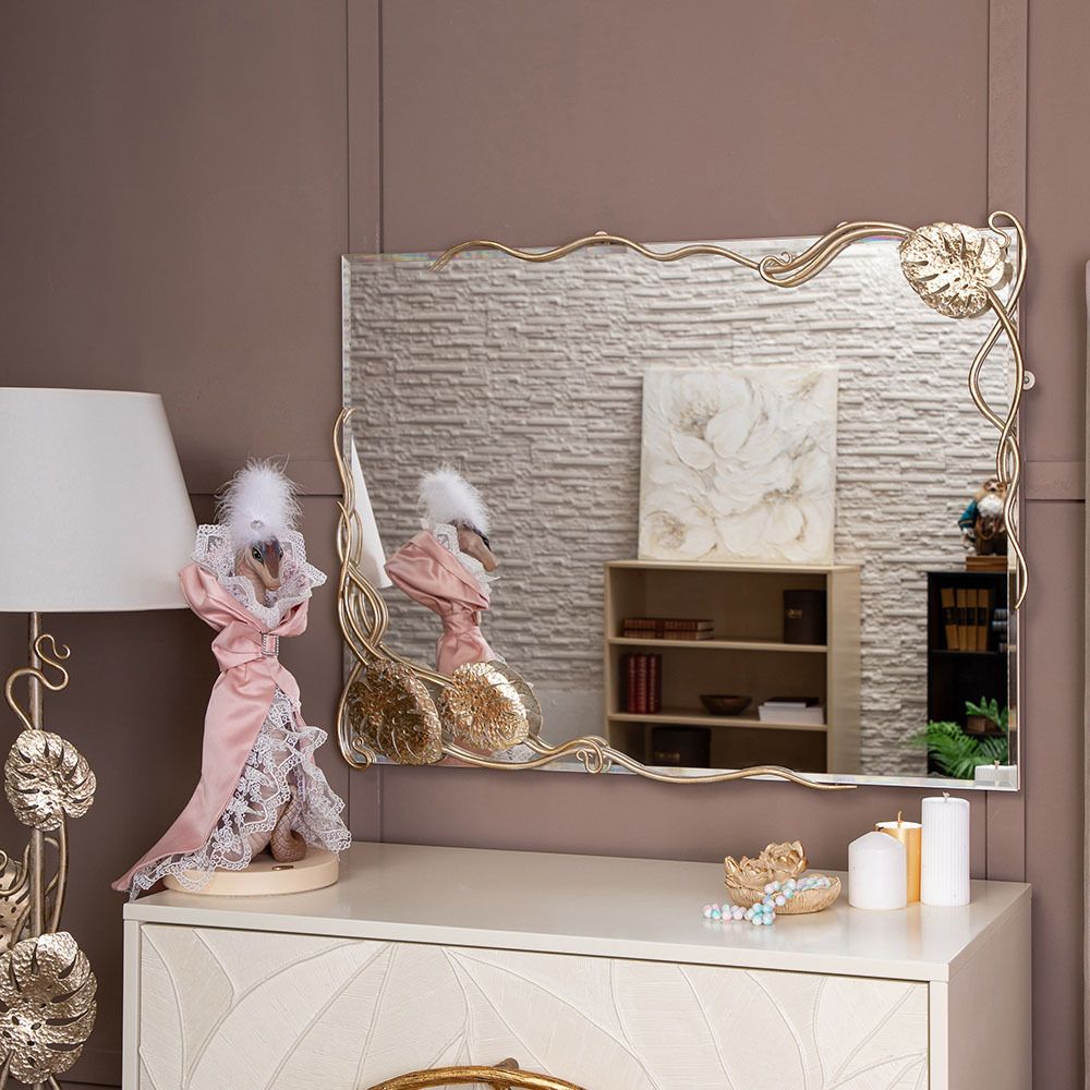 Зеркало настенное Monstera Deliciosa (Монстера) прямоугольное 80х60 Айвори