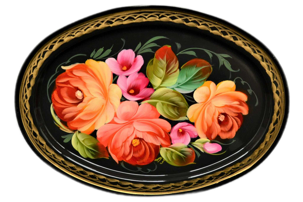 Жостовский поднос декоративный, размер 17х12 см (A2), металлический