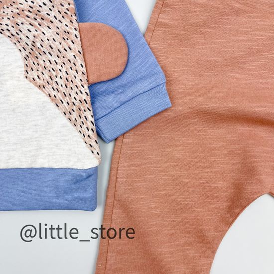 Комплект из футера "Обезьянка" синий туман/шоколад