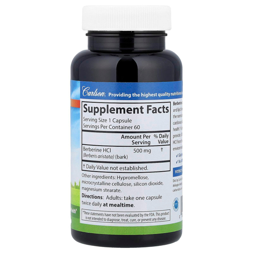 Carlson, Берберин, 500 мг, 60 вегетарианских капсул
