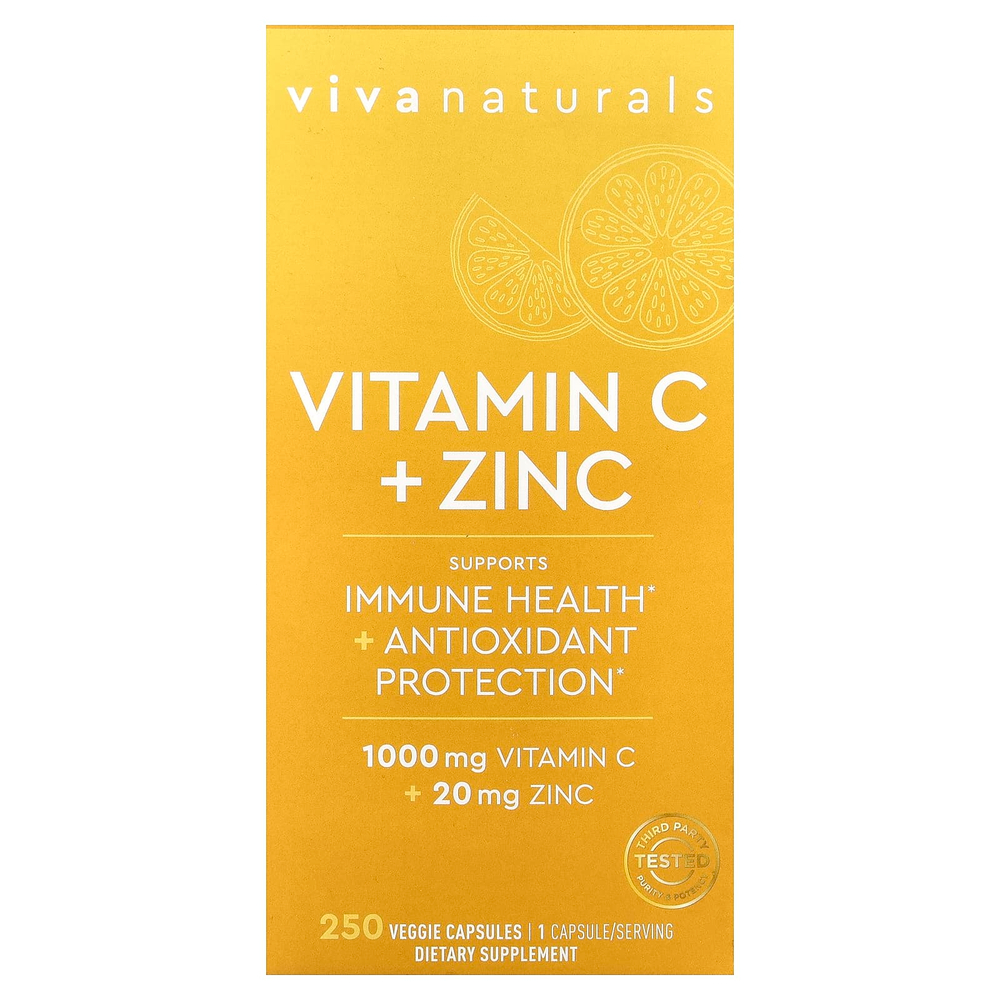 Viva Naturals, Витамин C + цинк, 250 растительных капсул