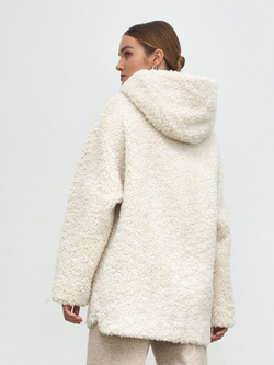 Шуба женская из шерсти мериноса чебурашка тедди, белая, SilverFox