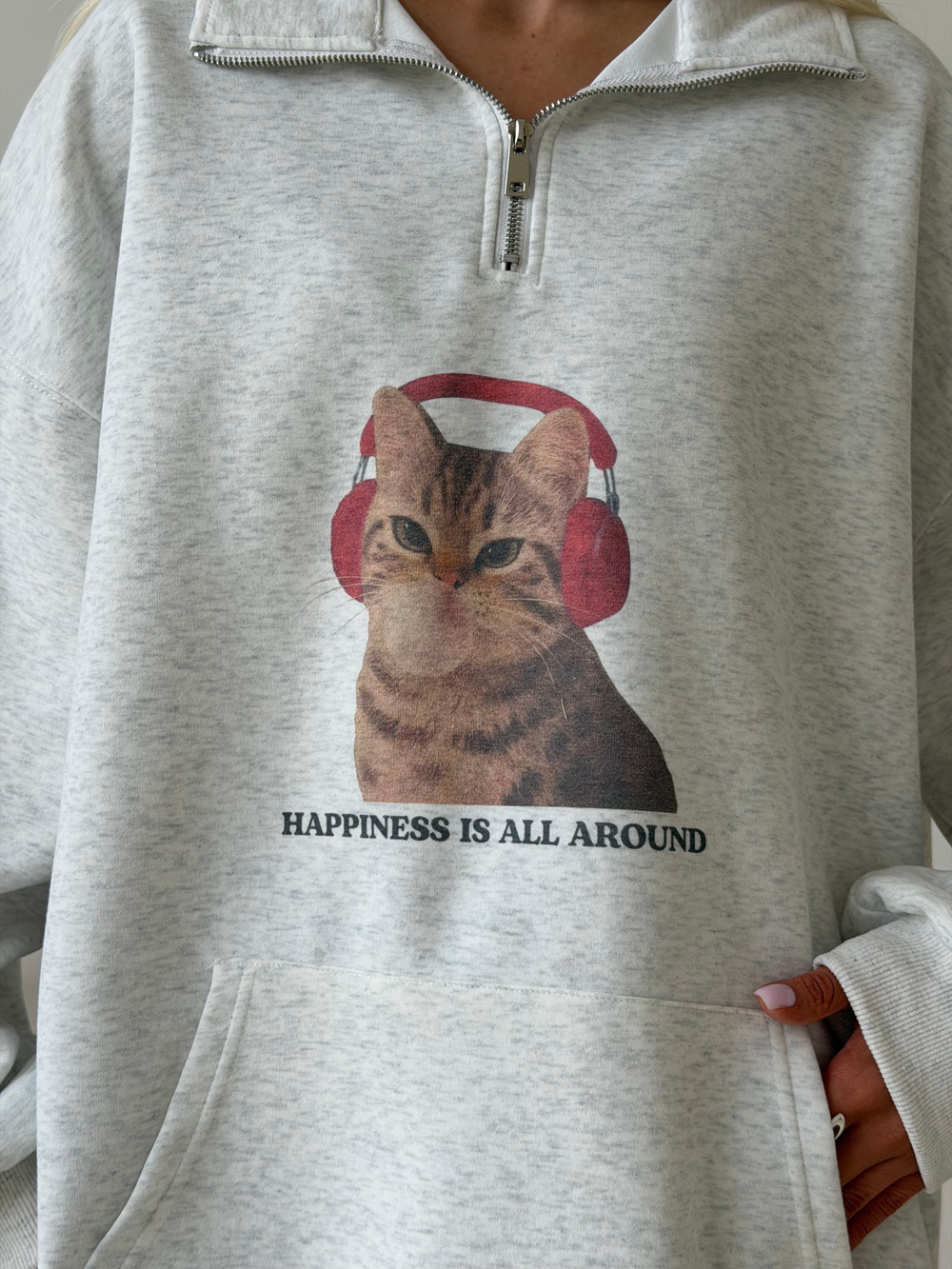 Худи с молнией Cats серый меланж