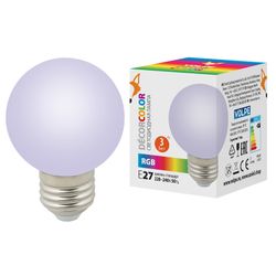 LED-G60-3W-RGB-E27-FR-С Лампа декоративная светодиодная. Форма шар. матовая. Цвет RGB. Картон. ТМ Volpe.