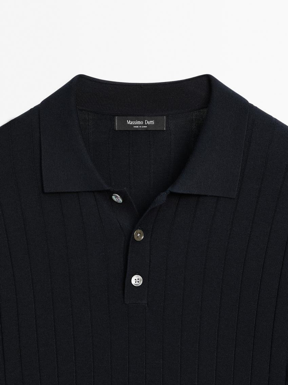 Massimo Dutti Футболка с воротником поло, темно-синий