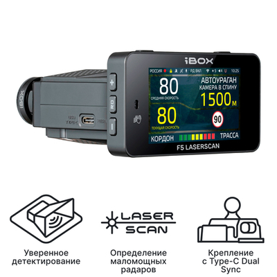 Видеорегистратор с радар-детектором iBOX F5 LaserScan WiFi Signature Dual (2 камеры)