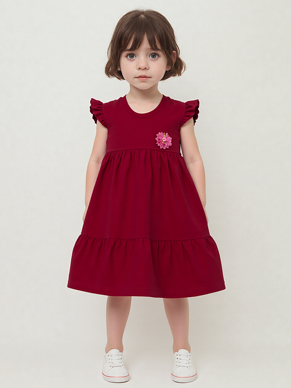 10567 Платье детское кулирка бордовый с цветком (60-110/116)