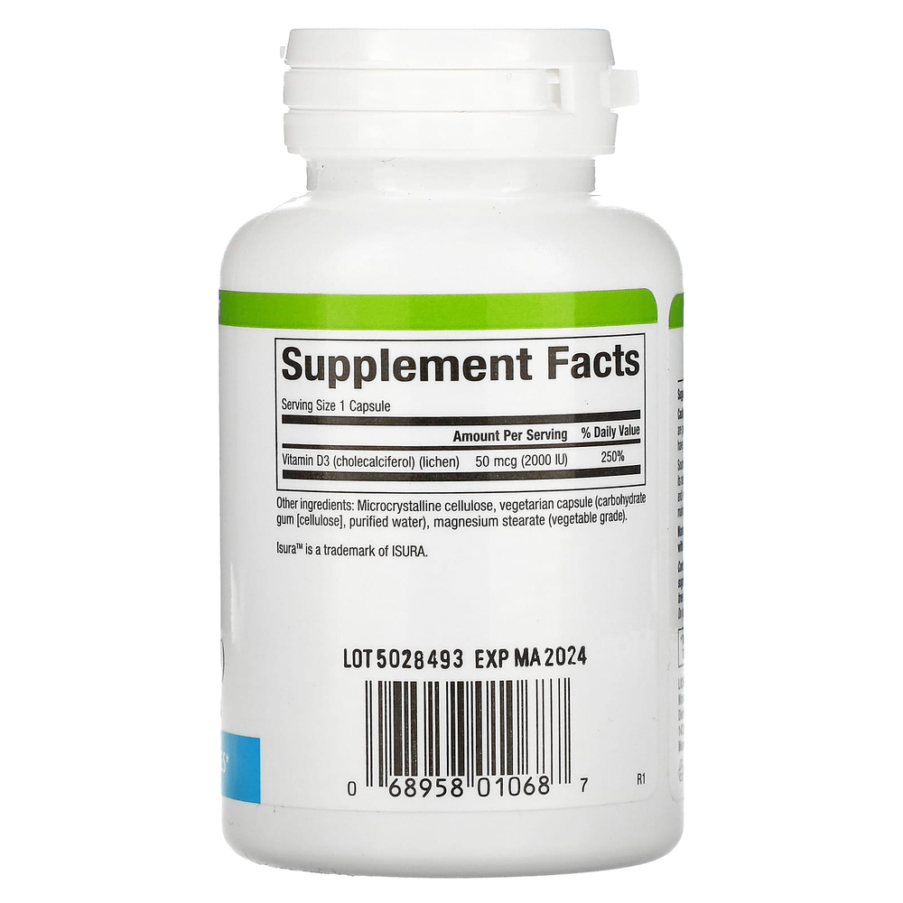 Natural Factors, Веганский витамин D3, 50 мкг (2000 МЕ), 90 вегетарианских капсул