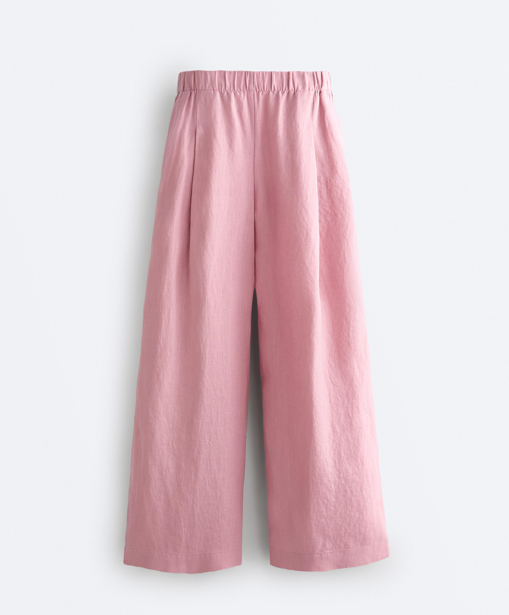 OYSHO Брюки с широкими штанинами из 100% льна, светло-розовый