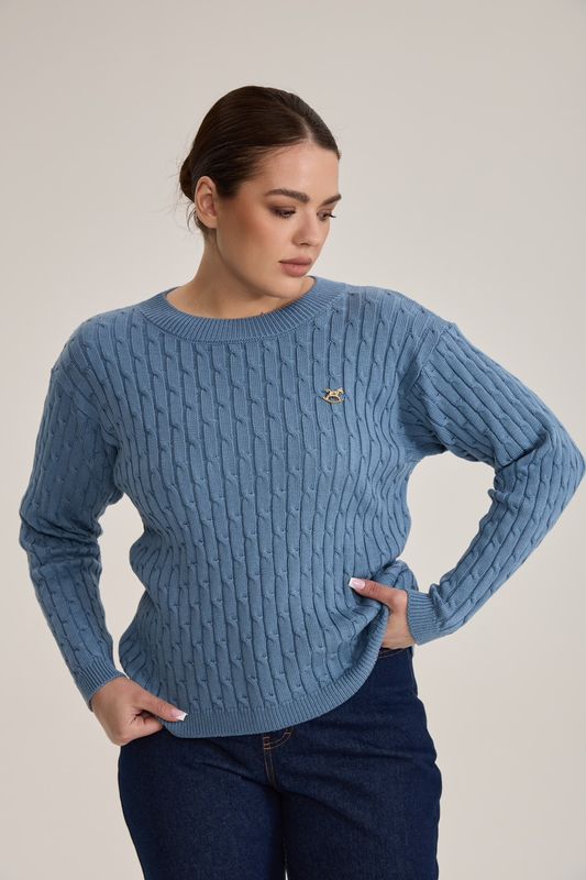 Джемпер с круглым вырезом косы, голубой