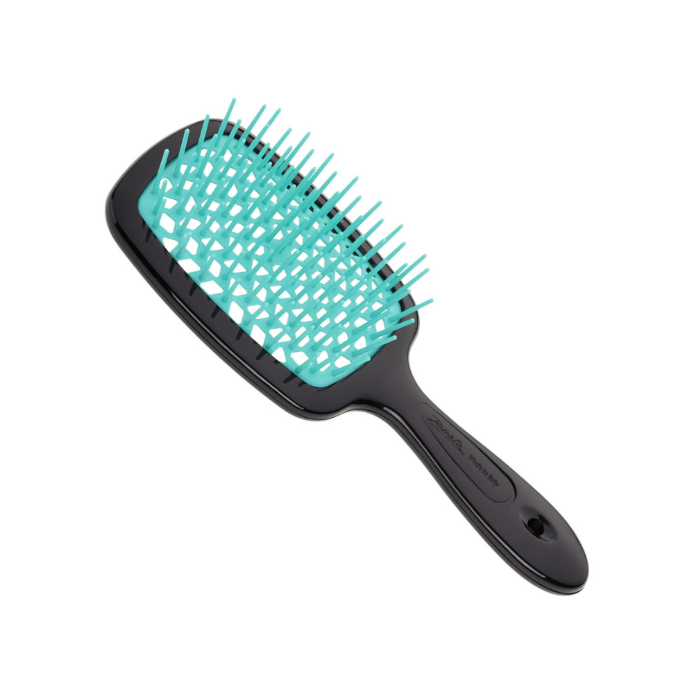Расческа для волос черная с бирюзовыми зубчиками JANEKE Super Brush Black & Turquoise
