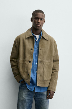 ZARA КОЖАНАЯ КУРТКА С КАРМАНАМИ, ЗЕЛЕНЫЙ