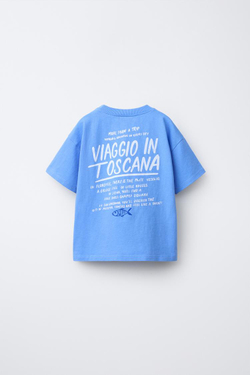 ZARA ФУТБОЛКА С ВЫШИТОЙ НАДПИСЬЮ, ГОЛУБОЙ