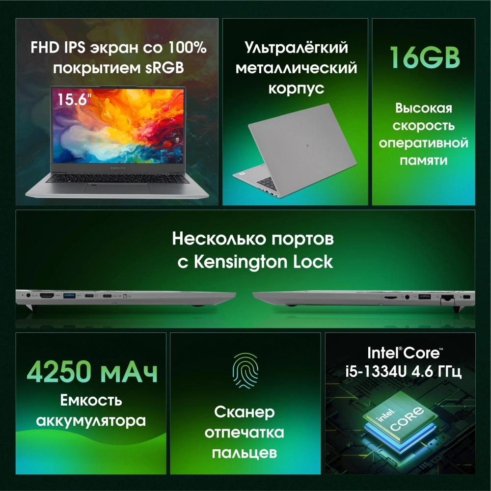 Ноутбук Digma Pro Fortis M Core i5 1334U 16Gb SSD512Gb Intel Iris Xe graphics 15.6" IPS FHD Win11Pro grey (DN15P5-ADXW06)