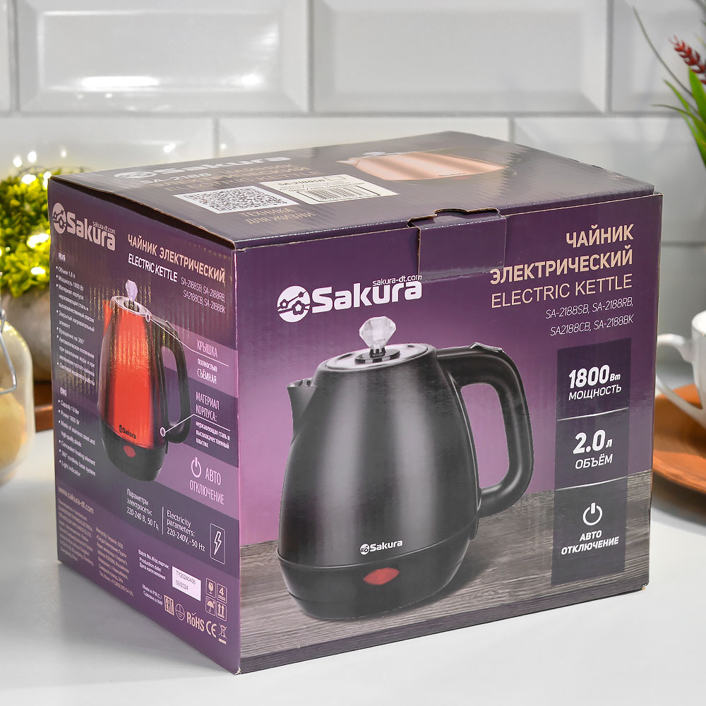 Чайник электрический 1,8л Sakura SA-2188SB, дисковый, нерж