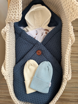 Конверт-плед 2в1 вязаный демисезон синий