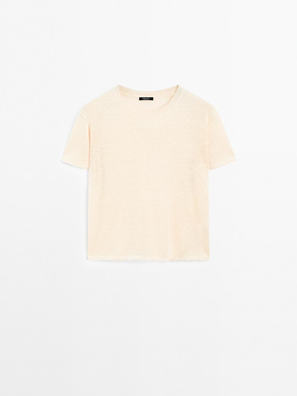 Massimo Dutti Ажурная футболка из смесового льна, натуральный, кремовый