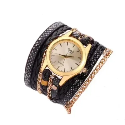 Часы наручные кварцевые на кожаном ремешке, золотистый/черный W0122420-01