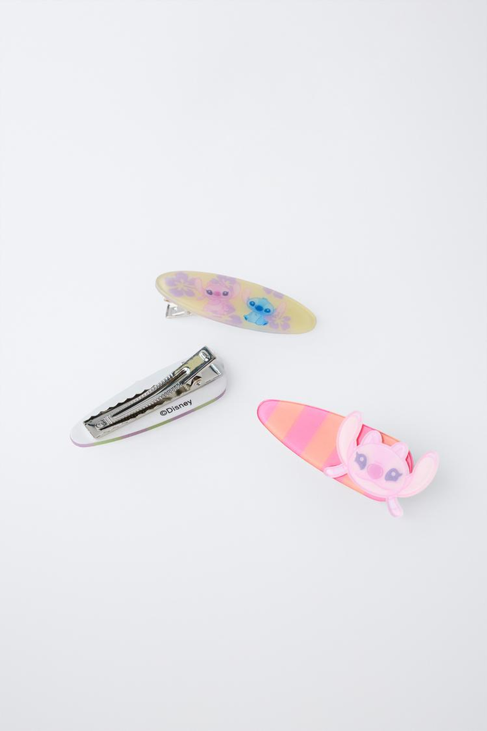 ZARA НАБОР ИЗ ТРЕХ ЗАКОЛОК С ПОЛОСКАМИ LILO & STITCH © DISNEY, РОЗОВЫЙ