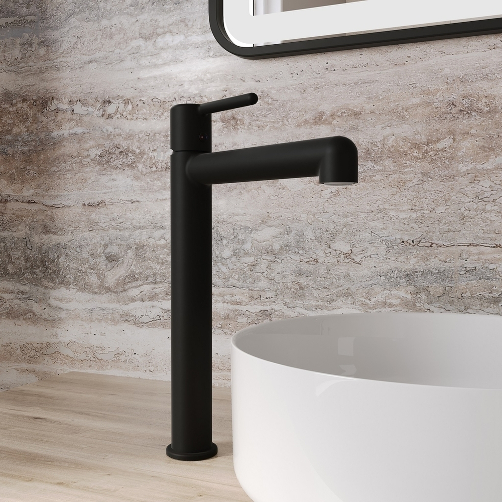 Смеситель для раковины 26к IDDIS AIGBL01i01 "Aiger" высокий, литой, п/гайку ЧЕРНЫЙ матовый