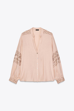 ZARA БЛУЗА С ВЫШИВКОЙ, ТЕЛЕСНО-РОЗОВЫЙ