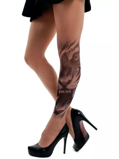 Колготки с принтом в виде пасти тигра (Размер: S-M-L) (Цвет: бежевый)