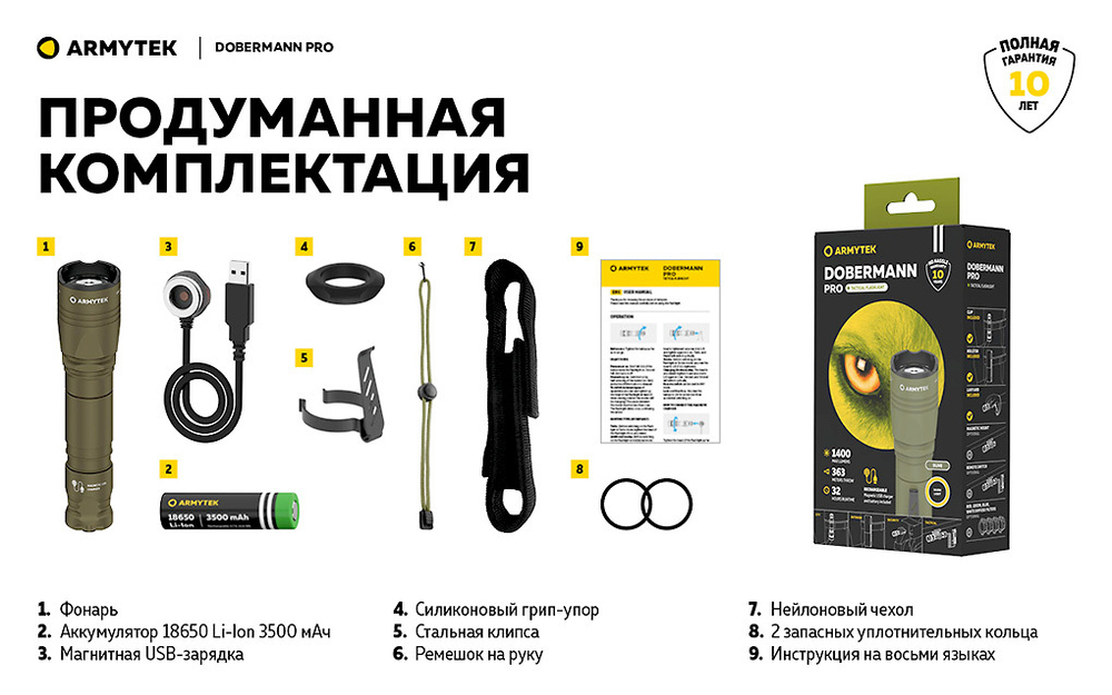 Фонарь Armytek Dobermann Pro Magnet USB Olive [F07501WO]