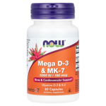 NOW Foods, мега D3 и MK-7, 5000 МЕ / 180 мкг, 60 капсул