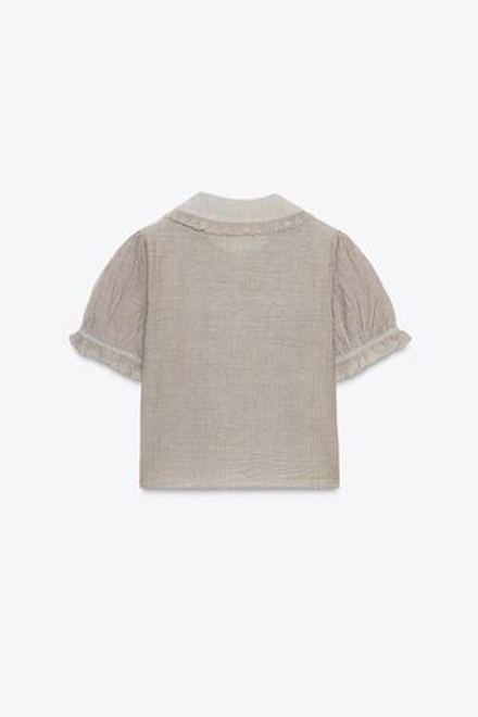 ZARA РУБАШКА С КРУГЛЫМ ВОРОТНИКОМ И ВЫШИВКОЙ, КОРИЧНЕВЫЙ