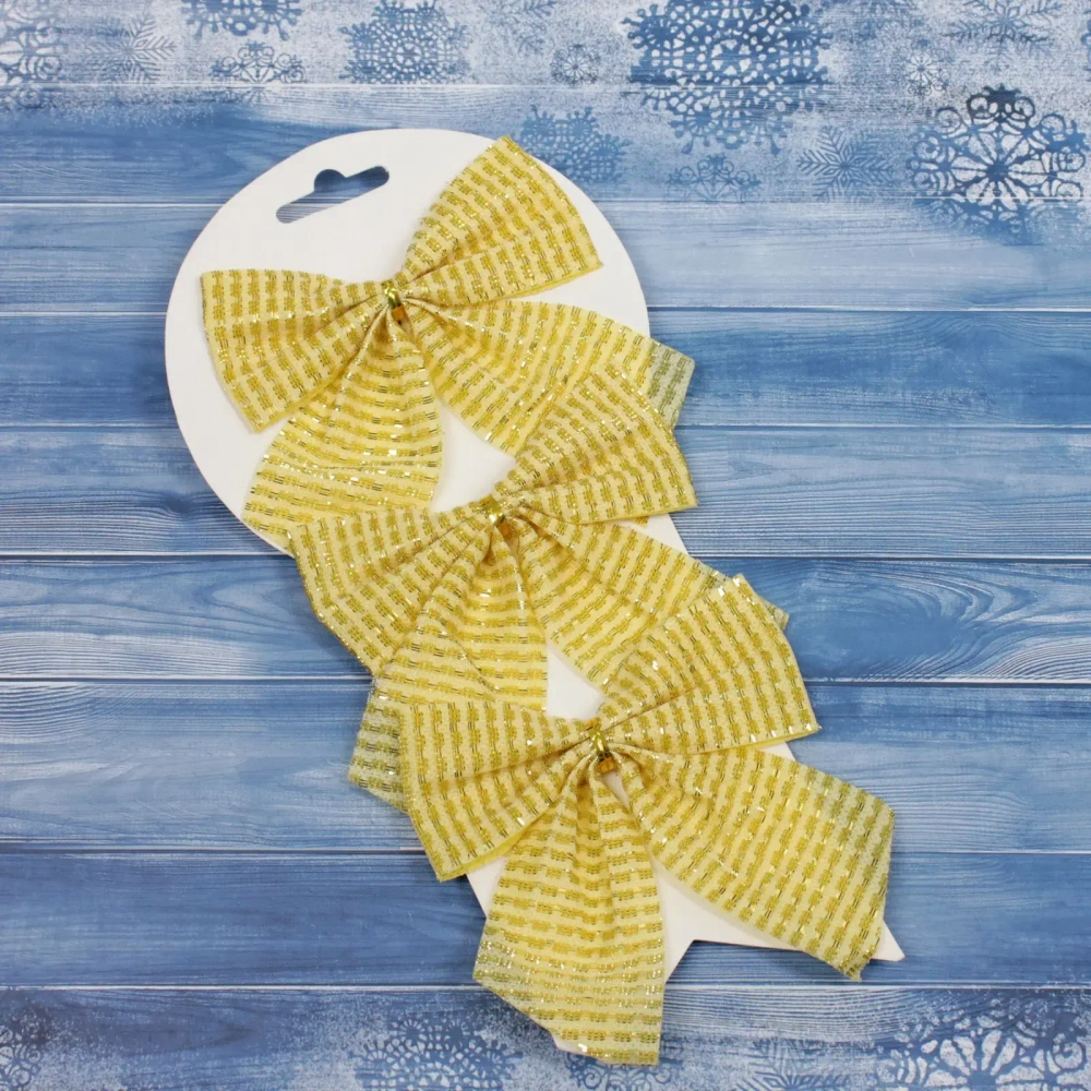 Бант на ёлку «Волшебство» 11*11 cм (набор 3 шт), Золото