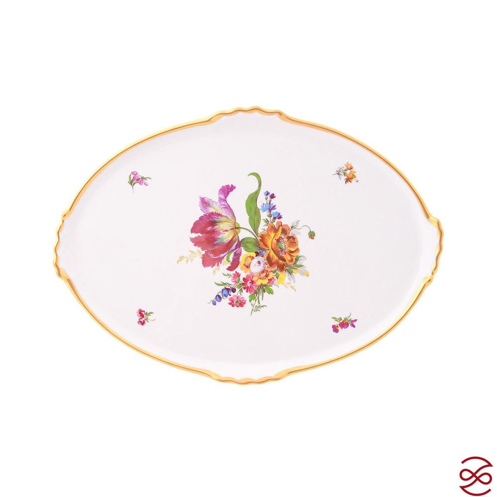 Блюдо овальное Queen's Crown Мейсенский букет 37см